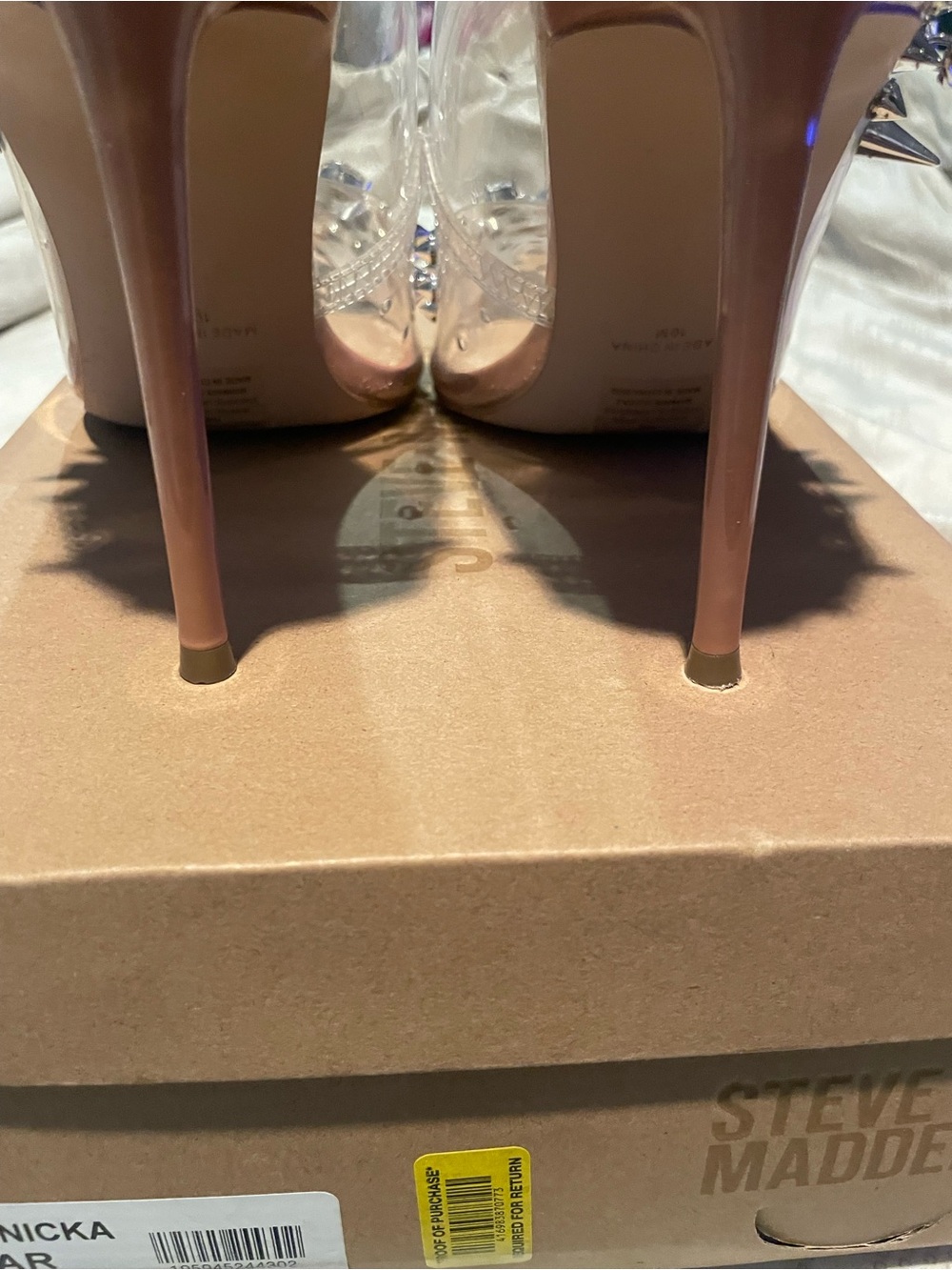 Steve Madden Clear PVC Nude Insole Spike & Crystal Pointed Pumps - Picture 6 of 6